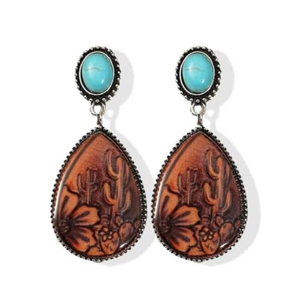 Jewelry - Western Earrings Outfit for Women Oval Silver Earrings Dangle Turquoise Western